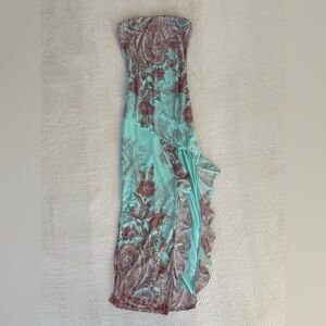Blue Blush Floral Strapless Dress - Aqua and Burgundy